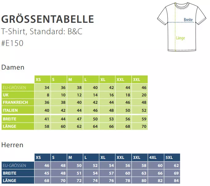 Größentabelle T-Shirts